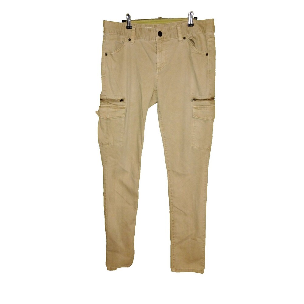 LondonJean Khaki denim cargo pants Sz12 Zipper pockets Paint on right See pics.